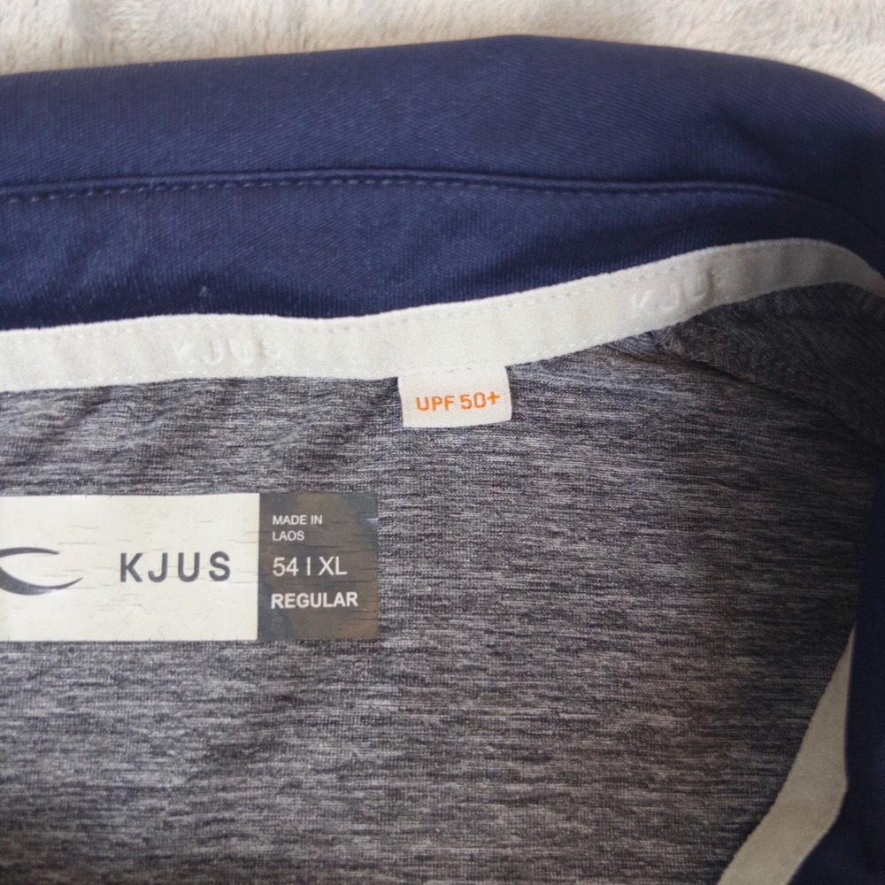 KJUS Polo Shirt Mens XL Grey Navy Blue Heathered UPF 50 Golf Activewear Top - Picture 7 of 7